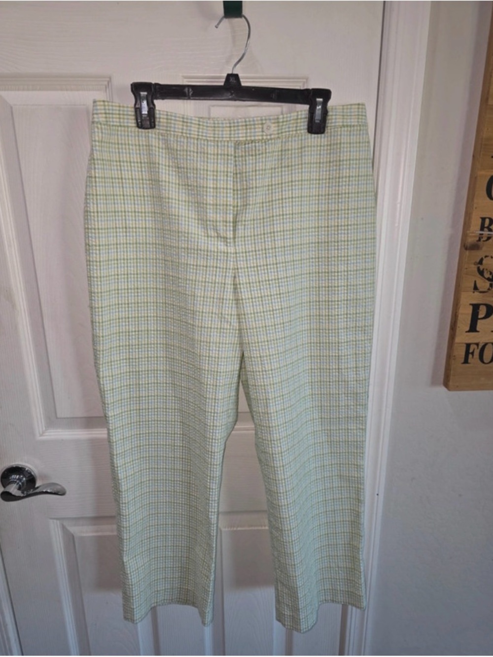 LOFT Light Green Plaid Straight-Leg Pants